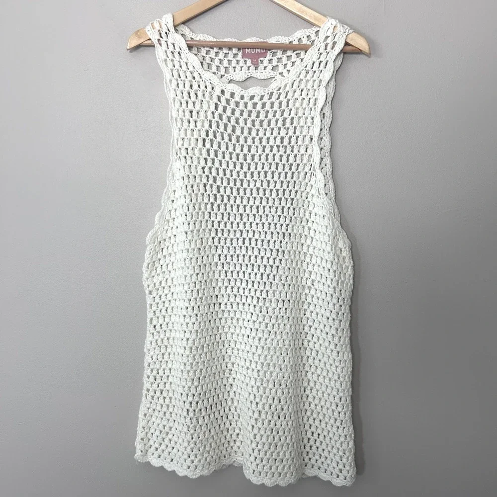 Show Me Your Mumu Sweeney Dress Womens M White Crochet Mini Open Back Boho Beach